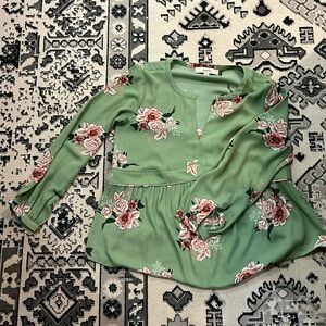 Loft Green and floral Flowy Long Sleeve